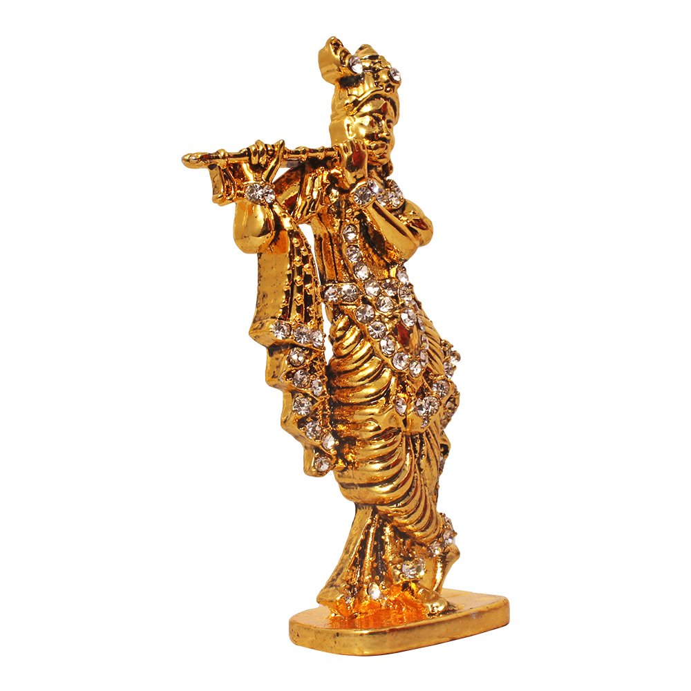 Metallic Murli Krishna Statue Car Dashboard Idol 3 Inch ( 8 cm )