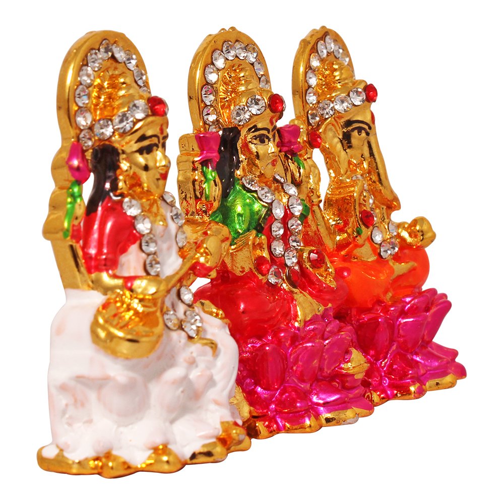 Metallic Lord Laxmi Ganesh Saraswati Statue Small Gift 2 Inch ( 5.5 cm )