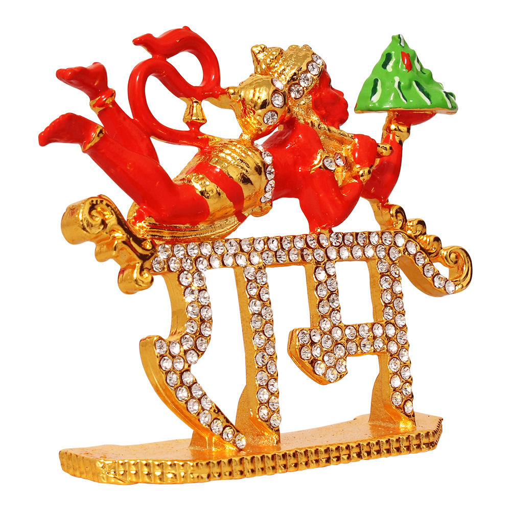 Gold Plated Metallic Ram Hanuman Statue Car Dashboard Idol 2.5 Inch