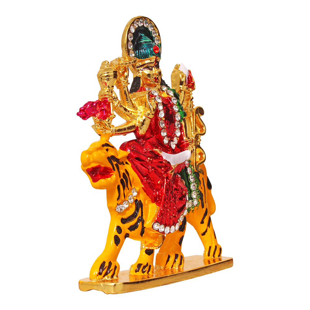 Metallic Durga Ma Statue Car Dashboard Sculpture 3 Inch