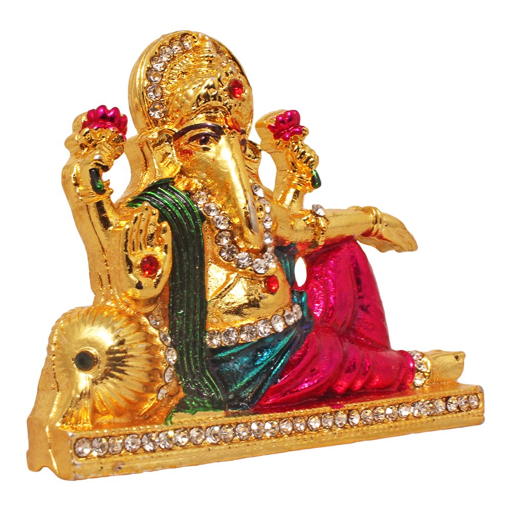 Gold Plated Metallic Pillow Ganesha Statue Car Dashboard Idol 2.5 Inch ( 6.5 cm )