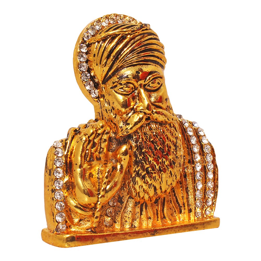 Gold Plated Metallic Car Dashboard Guru Nanak Statue 3 Inch ( 8 cm )