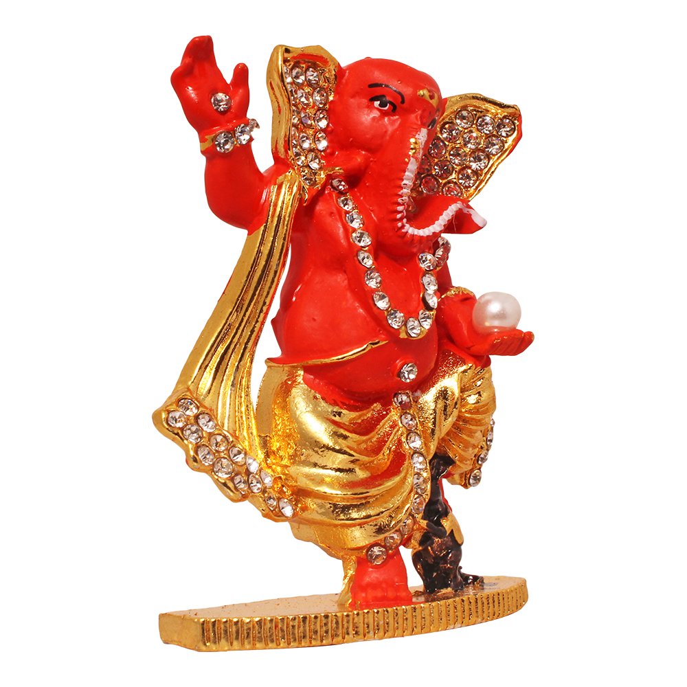 Gold Plated Metallic Dancing Ganesha Statue Car Dashboard Sculpture 3 Inch ( 8 cm )