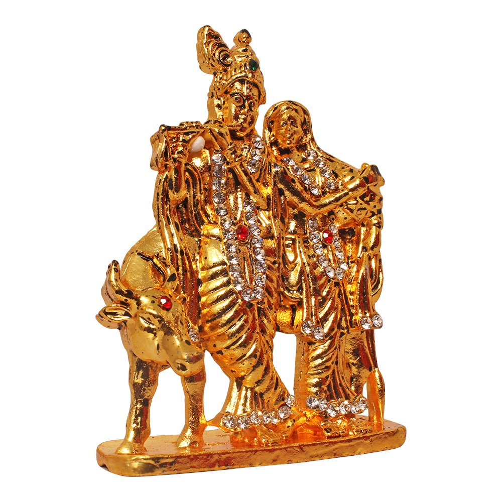 Metallic Radha Krishna Statue Religious Idol 3 Inch ( 8 cm )