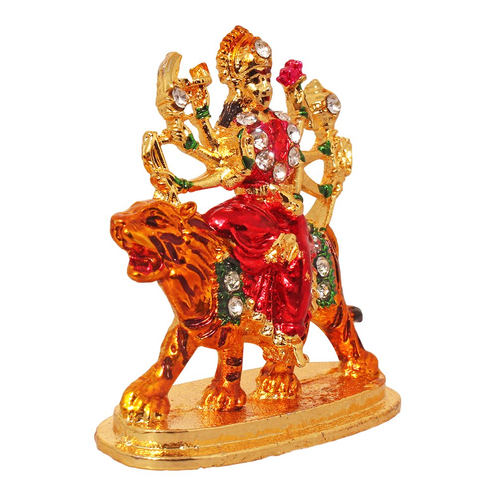 Metallic Durga Ma Statue Car Dashboard Figurine 1.5 Inch ( 4 cm )