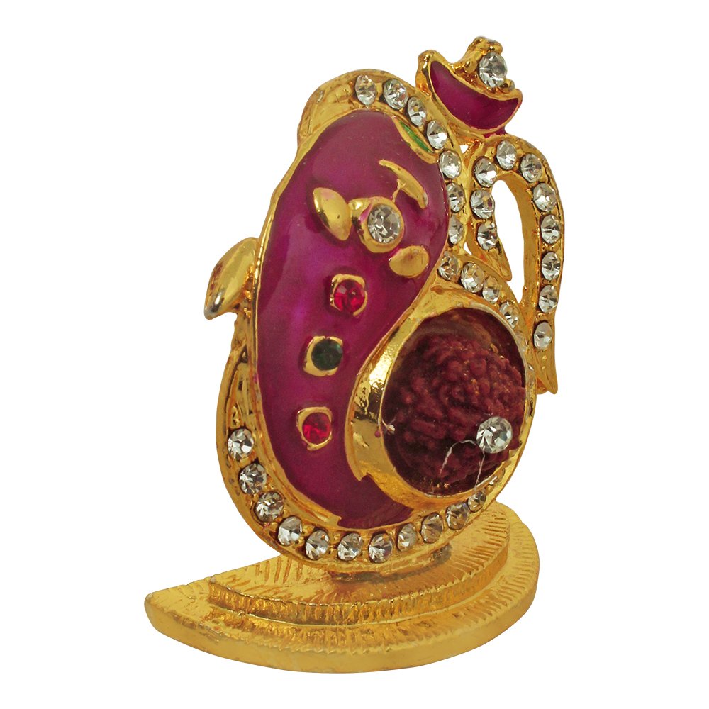 Metallic Rudraksh Ganesha Statue Car Dashboard Showpiece 1.5 Inch ( 4 cm )