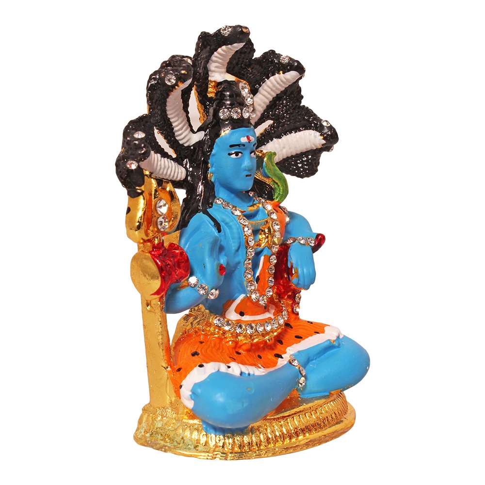 Gold Plated Metallic Nag Shiv Statue Car Dashboard Murti 3 Inch ( 8 cm )