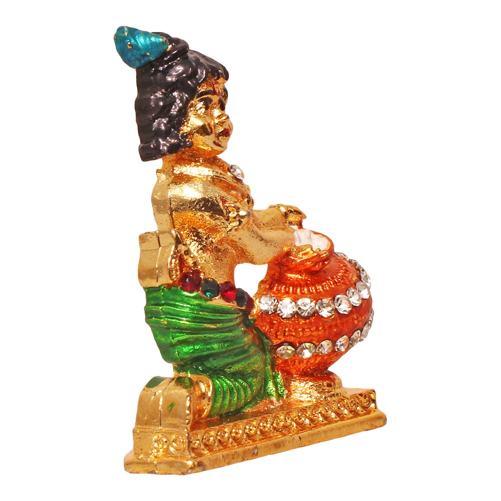 Metallic Matka Krishna Statue Car Dashboard Idol 2 Inch ( 5.5 cm )