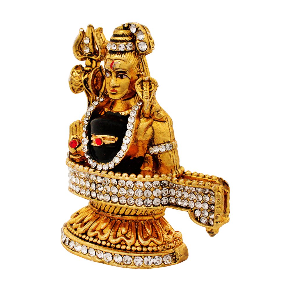 Gold Plated Metallic Shivling Shiv Statue Car Dashboard Idol 2.5 Inch ( 6.5 cm )