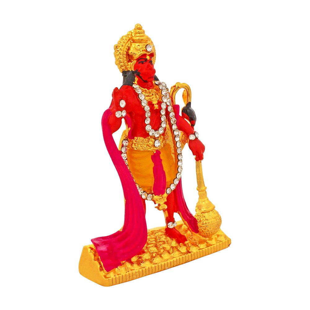 Gold Plated Metallic Hanuman Statue Religious Idol 3 Inch ( 8 cm )