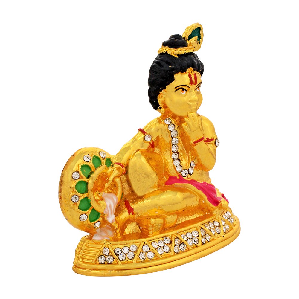 Metallic Matka Krishna Statue Car Dashboard Showpiece 3 Inch ( 8 cm )