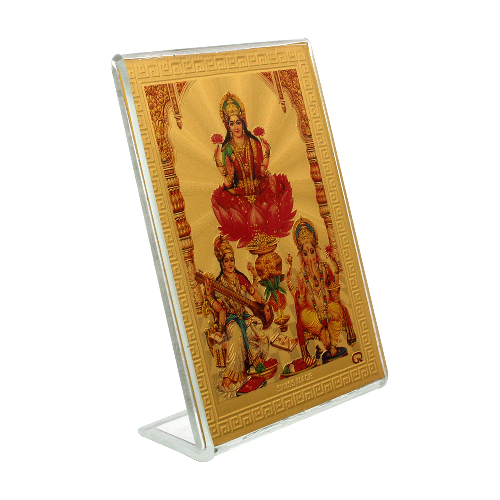 Golden Foil Acrylic Laxmi Ganesh Sarswati Frame 3 Inch