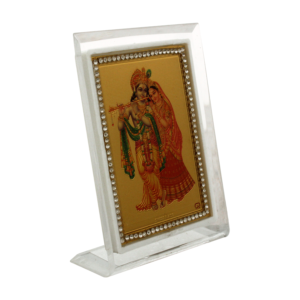 Golden Foil Acrylic Radha Krishna God Frame 3.5 Inch