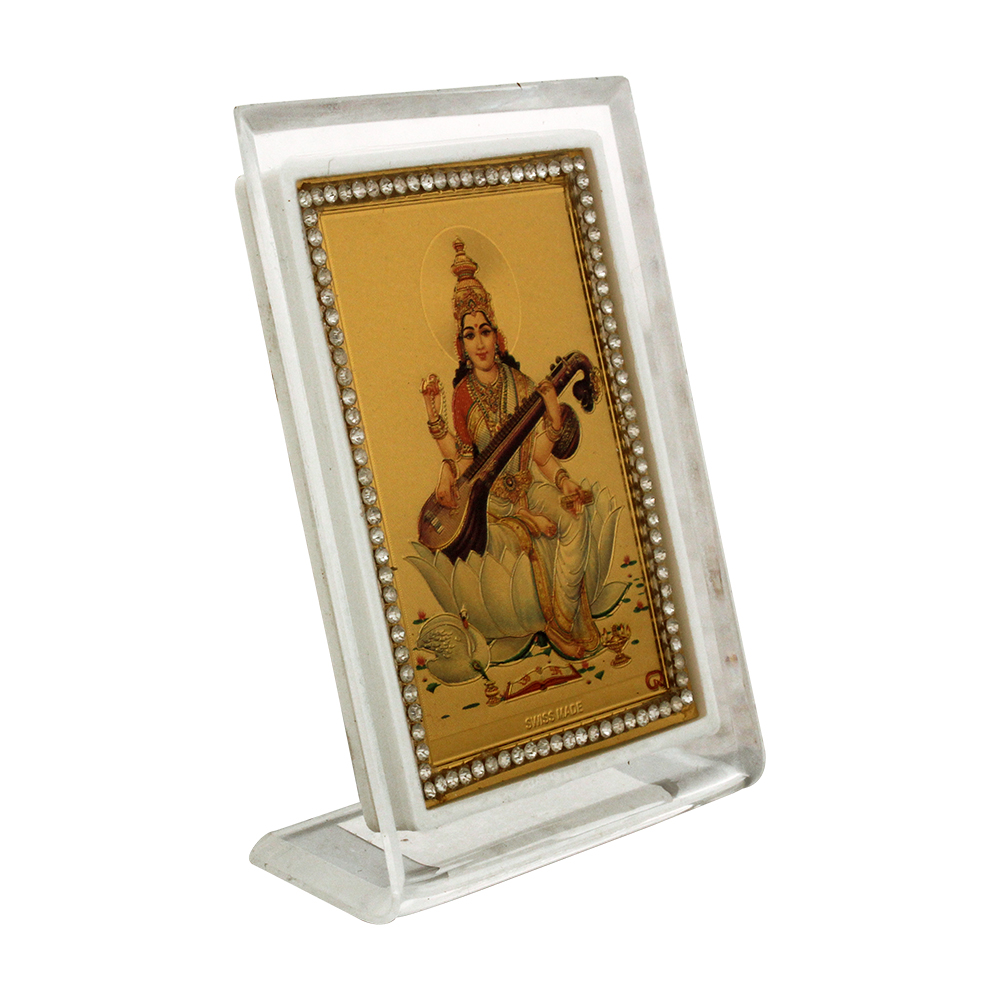 Golden Foil Acrylic Ma Saraswati Frame 3.5 Inch