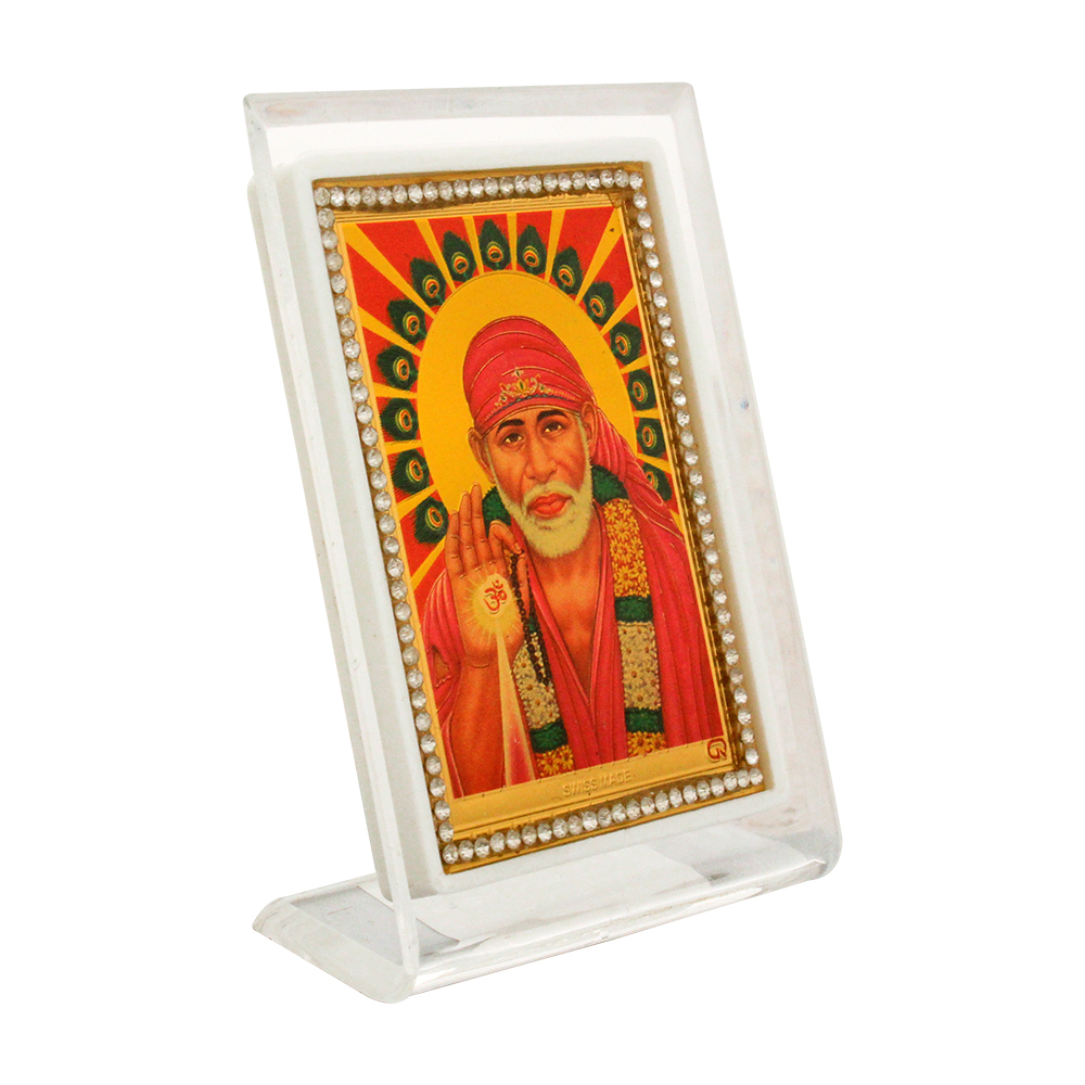 Golden Foil Acrylic Sai Baba Frame 3.5 Inch