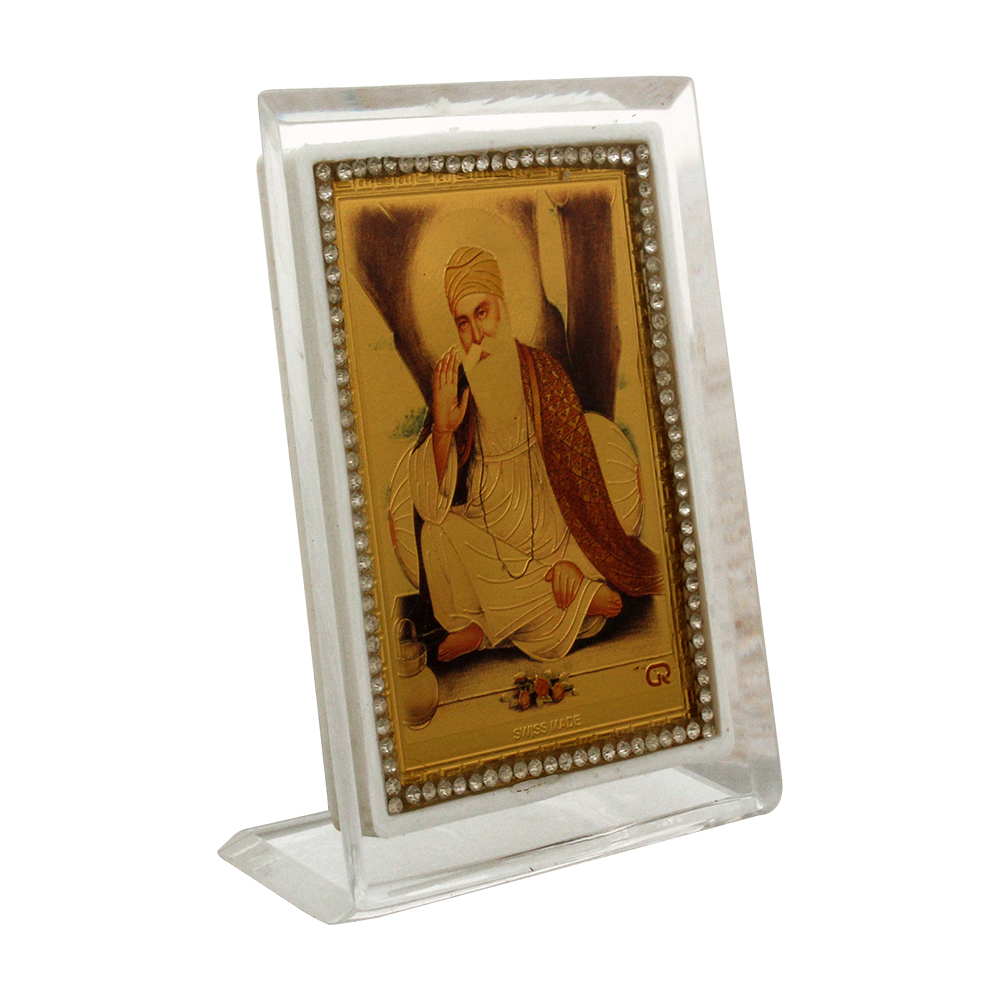Golden Foil Acrylic Guru Nanak Frame 3.5 Inch