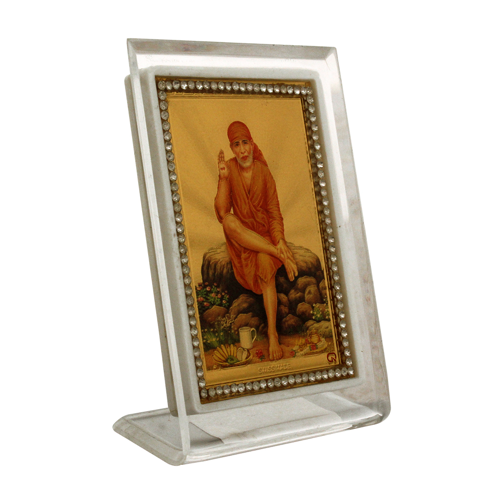 Golden Foil Acrylic Sai Baba Frame 3.5 Inch