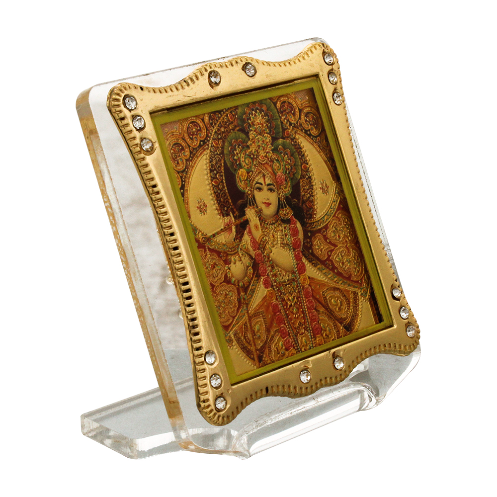 Golden Foil Acrylic Krishna Frame 3 Inch