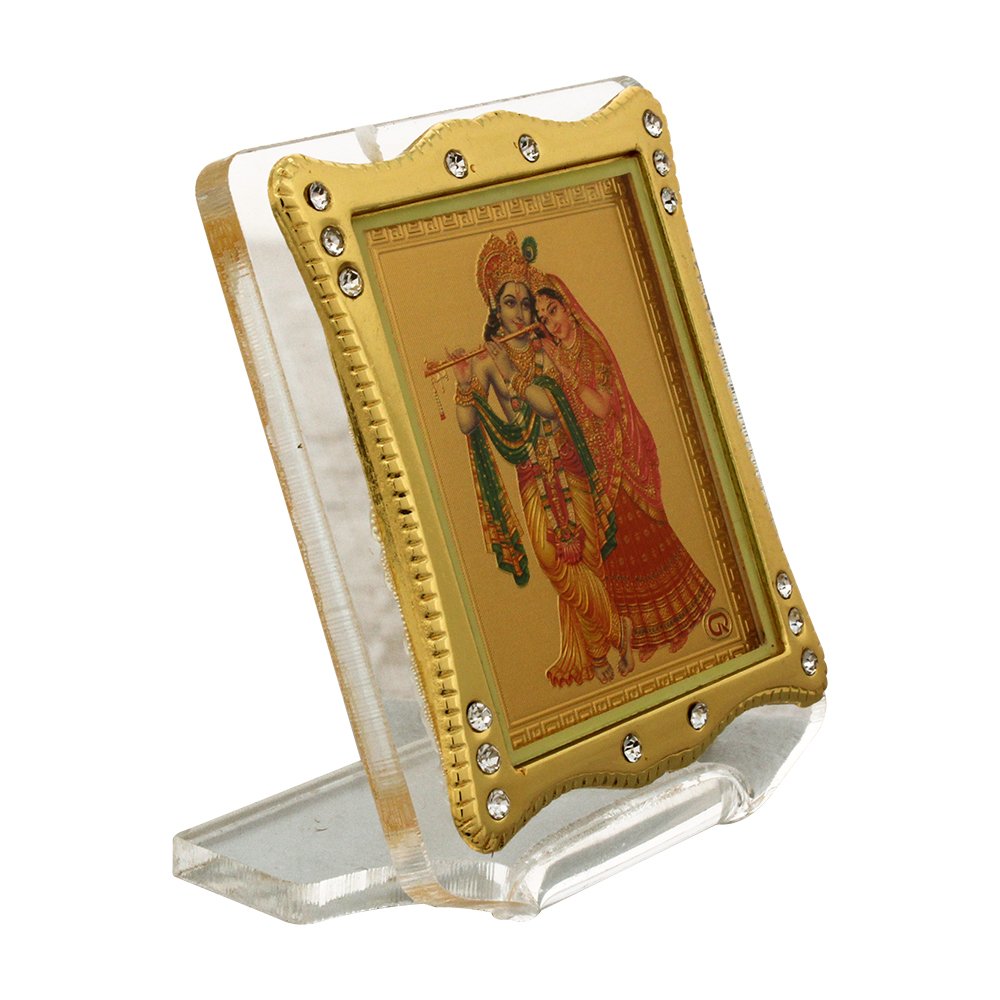 Golden Foil Acrylic Radha Krishna God Frame 3 Inch ( 8 cm )