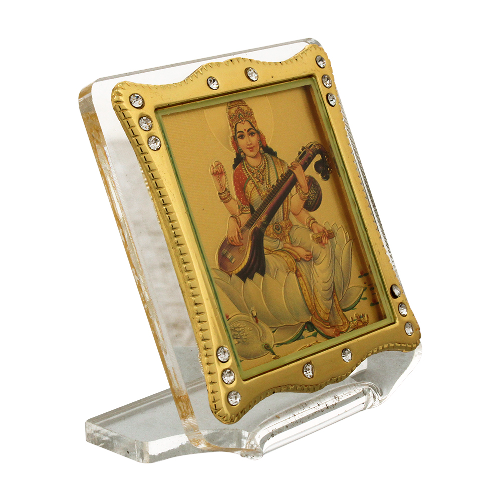 Golden Foil Acrylic Ma Saraswati Frame 3 Inch