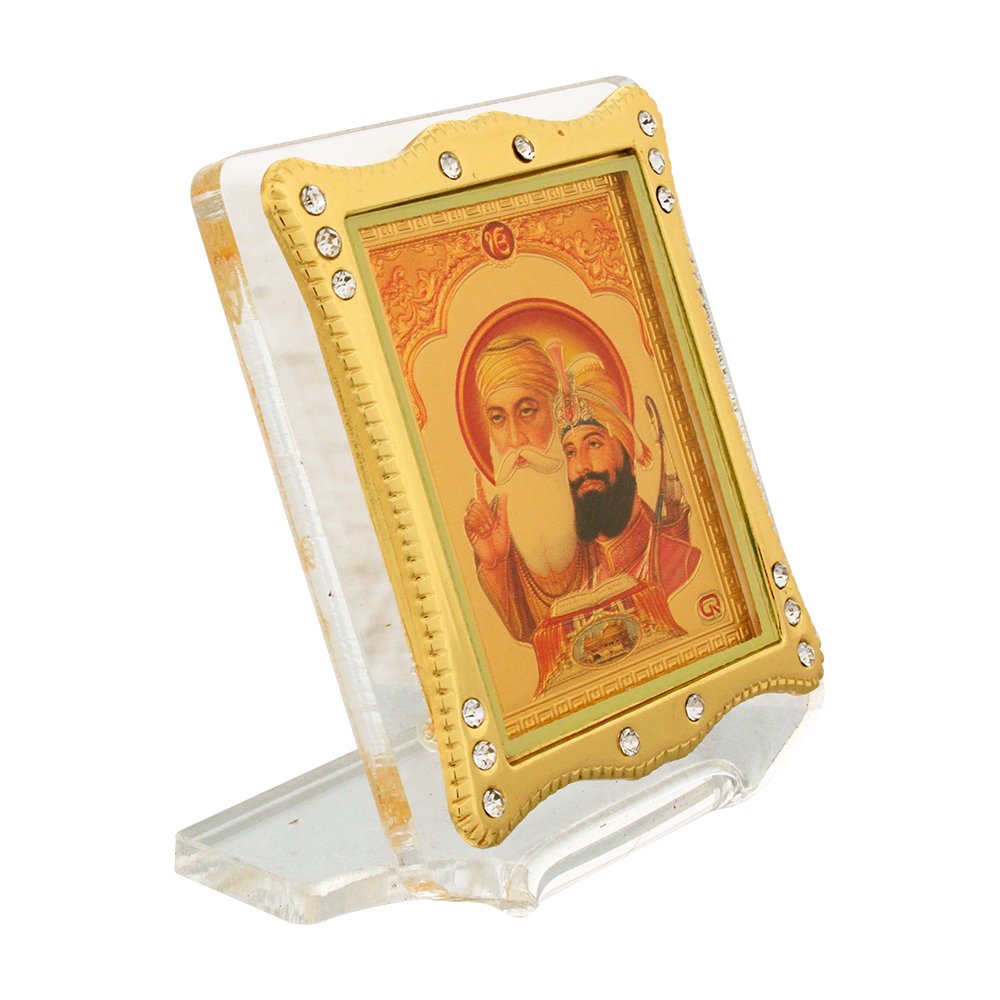 Golden Foil Acrylic Guru Nanak Frame 3 Inch ( 8 cm )