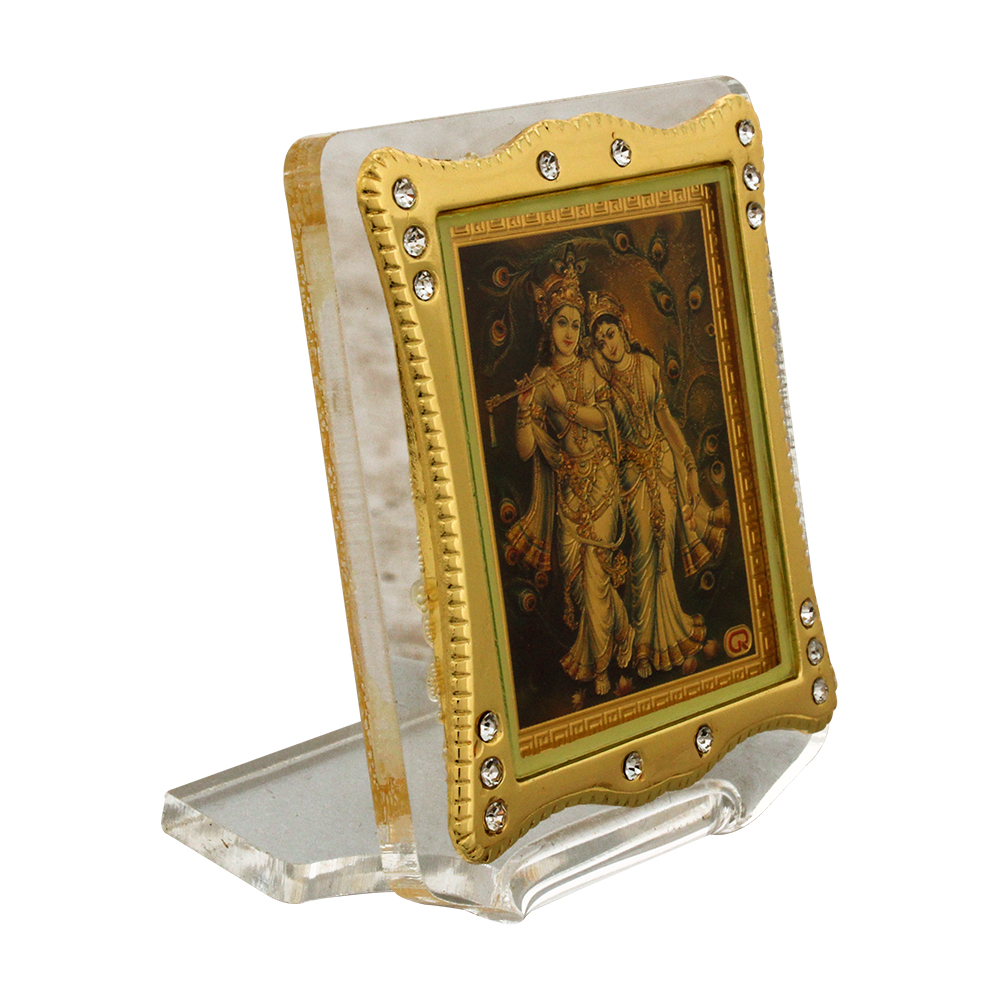 Golden Foil Acrylic Radha Krishna God Frame 3 Inch