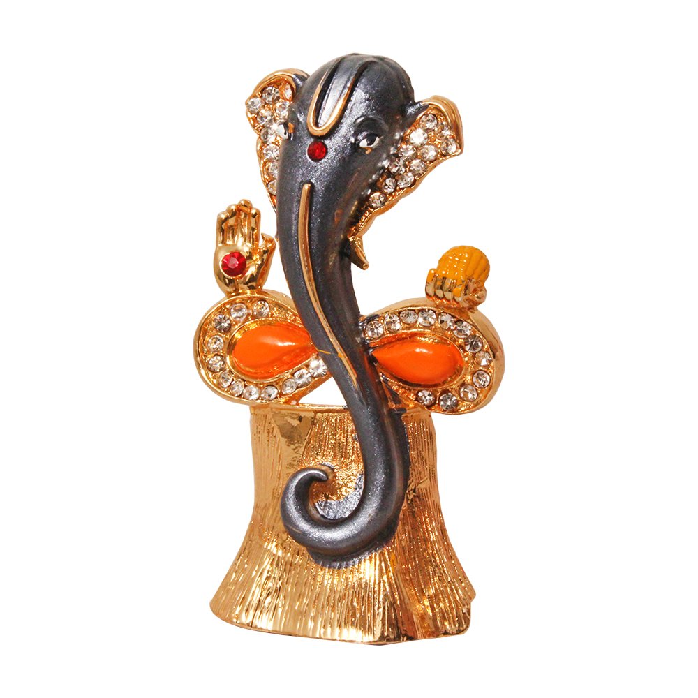 Gold Plated Metallic Ganesha Statue Car Dashboard Idol 3 Inch ( 8 cm )