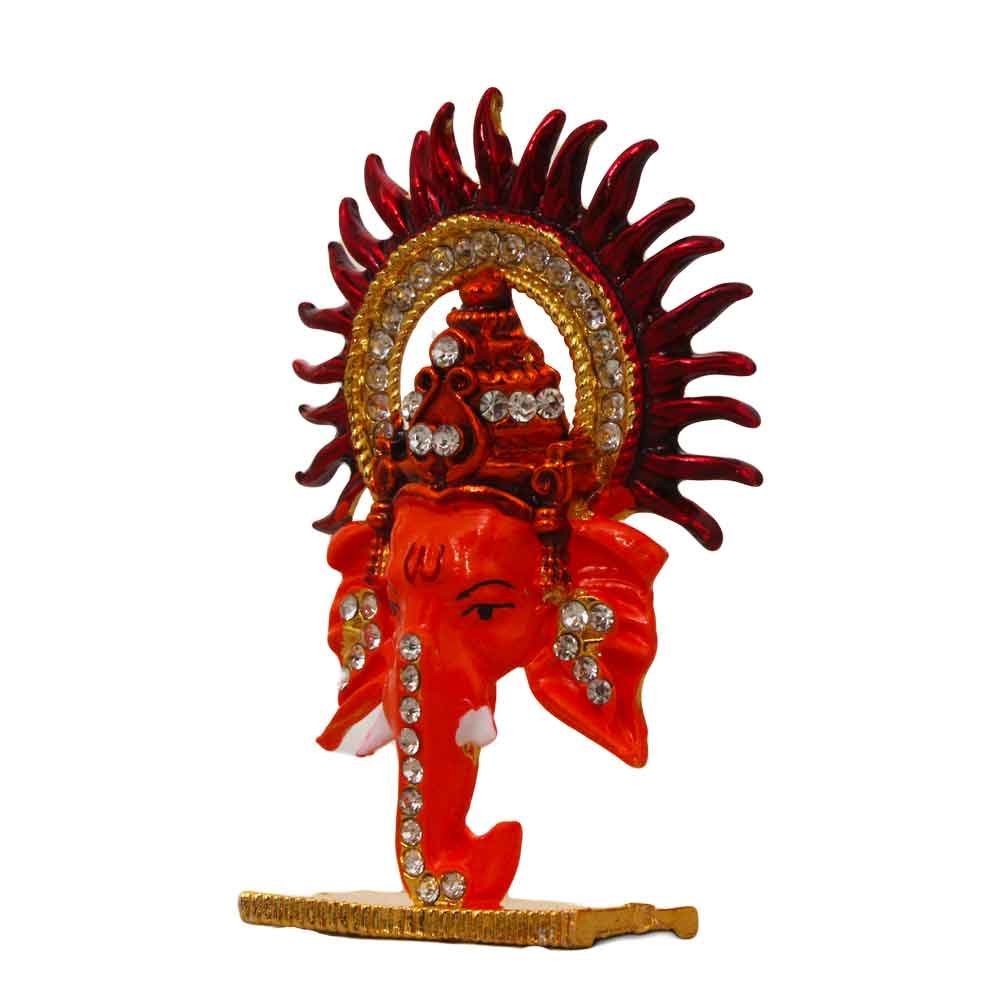 Gold Plated Metallic Surya Ganesha Statue Car Dashboard Idol 3 Inch ( 8 cm )