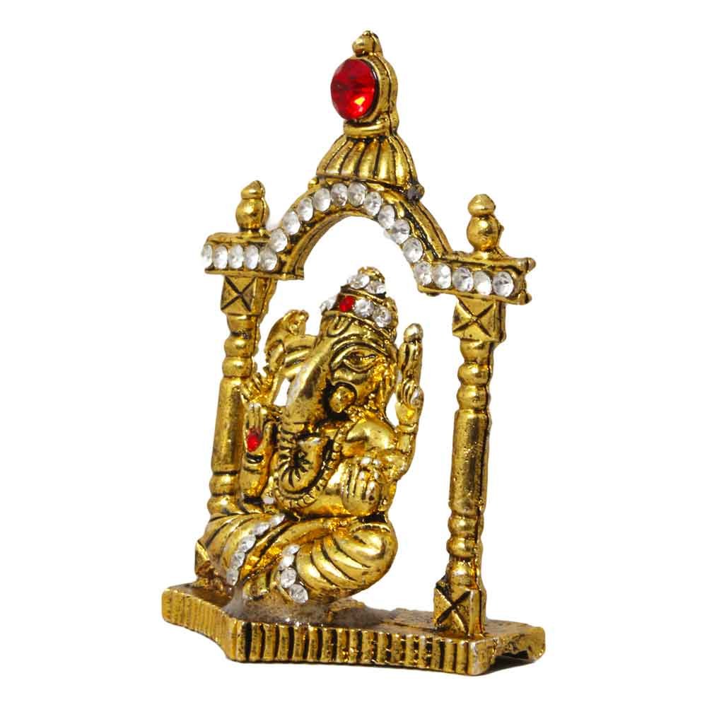 Metallic Temple Ganesha Statue Car Dashboard Idol 3 Inch ( 8 cm )