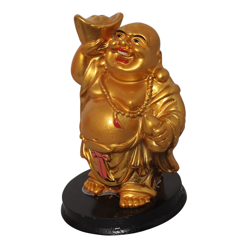 Gold Plated Laughing Buddha Good Lick Gift 4 Inch ( 10.5 cm )