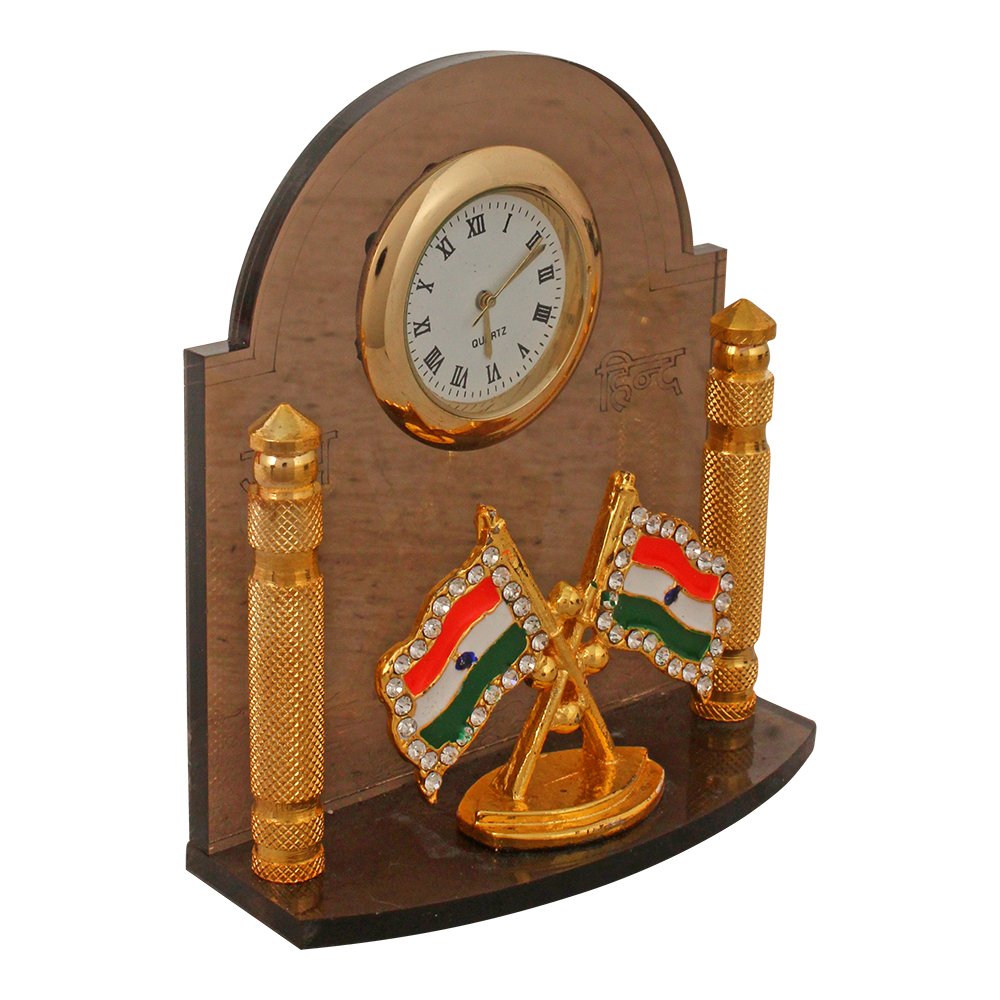 Indian Flag Clock Corporate Table Decor Gift Item 3 Inch ( 8 cm )