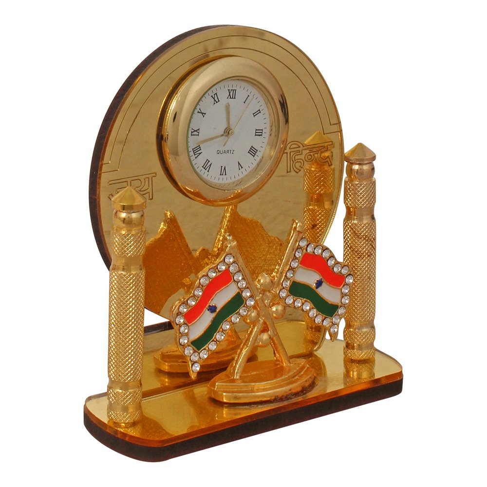 Indian Flag Clock Corporate Table Decor Gift Item 3 Inch ( 8 cm )