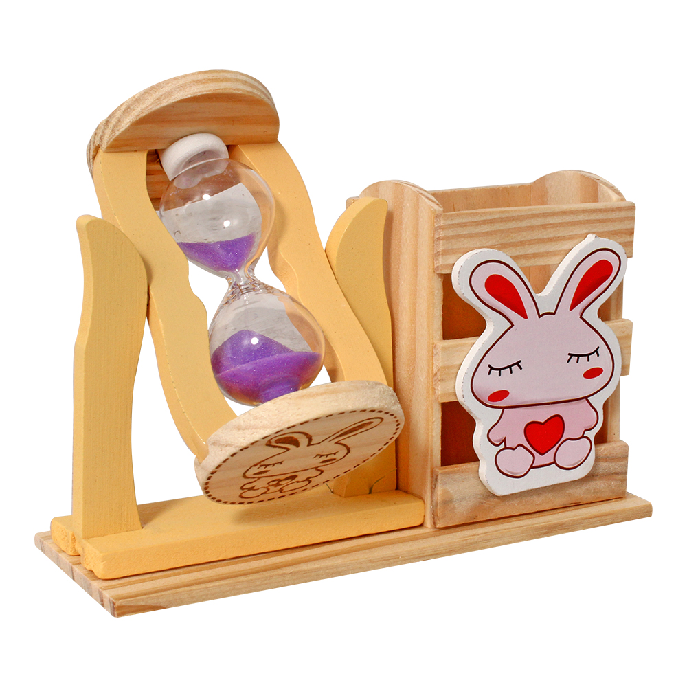Wooden Pen Stand with Sand Timer Gift 4 Inch