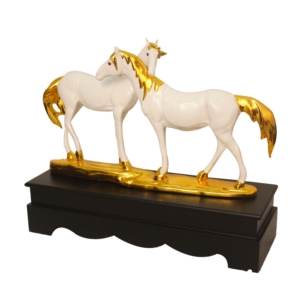 Gold Plated Horse Statue Showpiece Gift 13.5 Inch