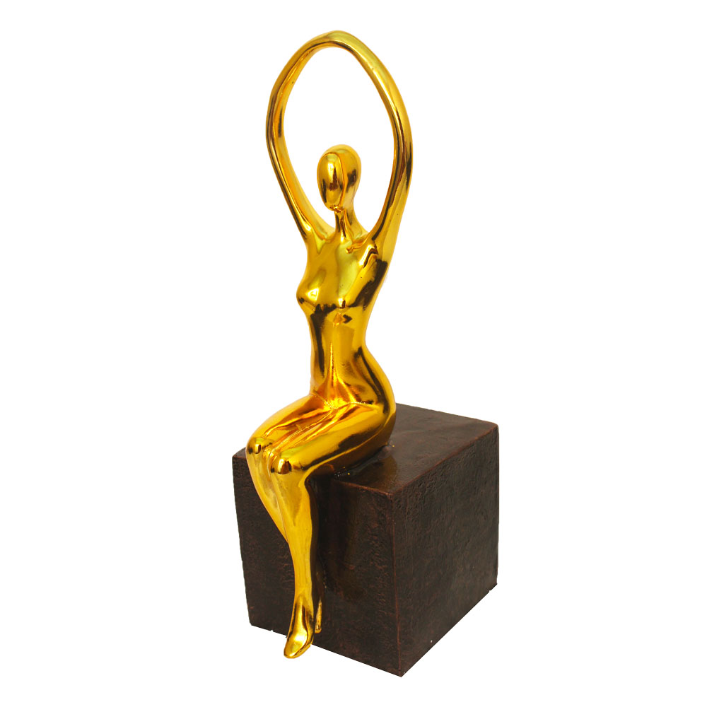 Gold Plated Yoga Lady Statue Showpiece 16.5 Inch