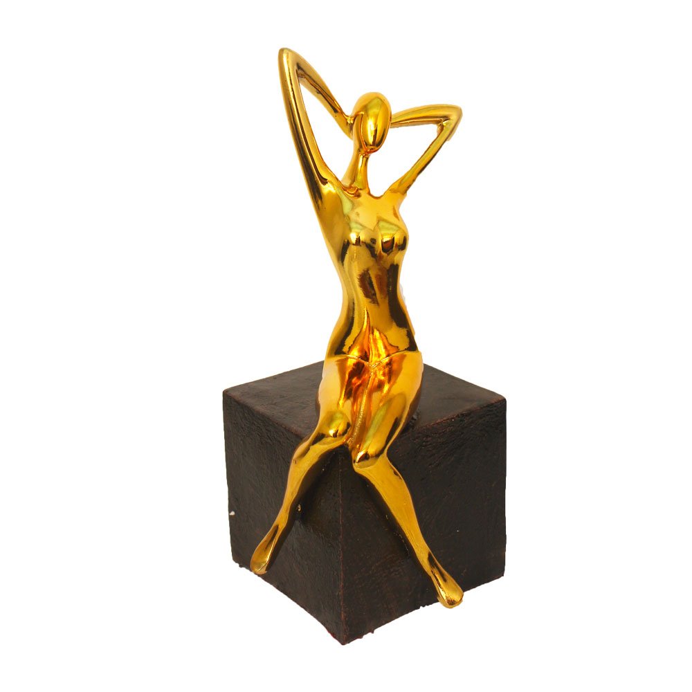 Gold Plated Yoga Lady Statue Showpiece 15 Inch ( 38.5 cm )