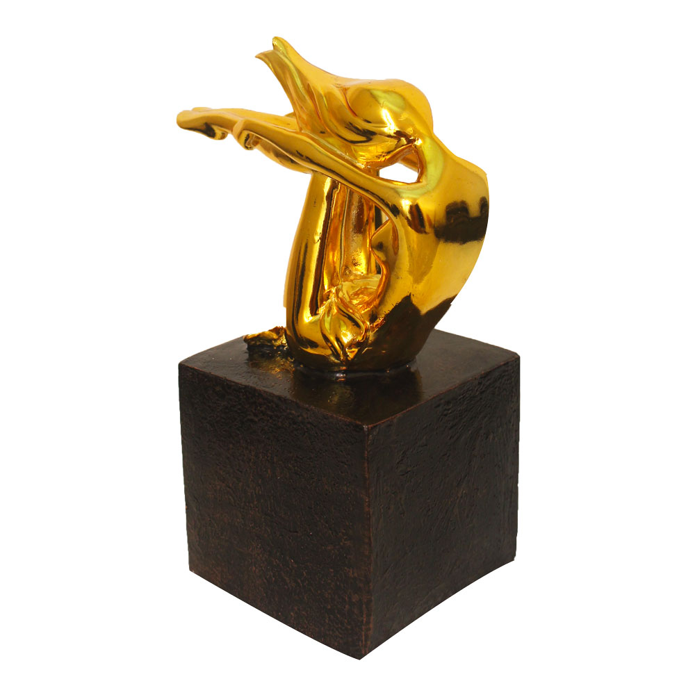 Gold Plated Yoga Lady Statue Showpiece 12 Inch