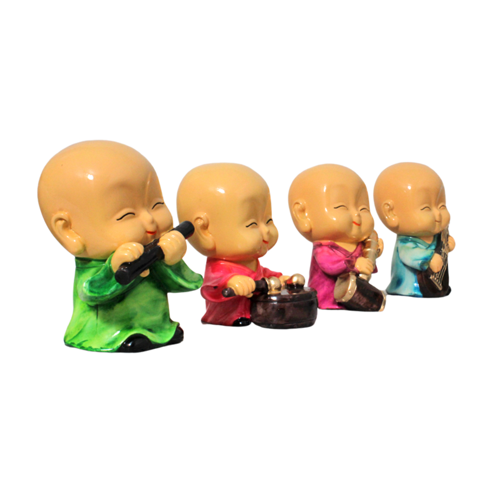 Set of 4 Musical Monk Statue 6.5 Inch