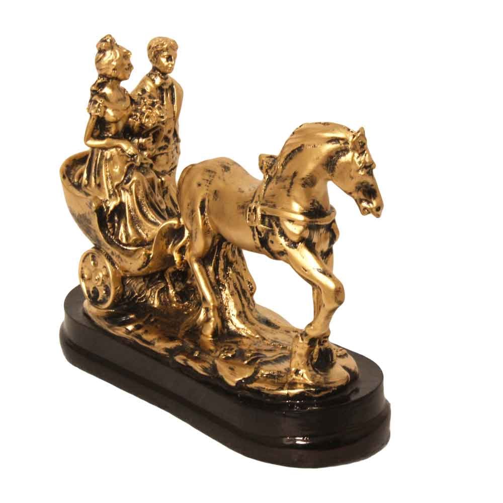 Horse Cart Couple Statue Aintique Finish 7.5 Inch ( 19.5 cm )