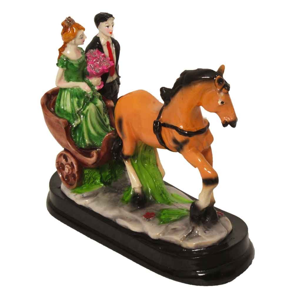 Horse Cart Couple Statue Gift 7.5 Inch ( 19.5 cm )