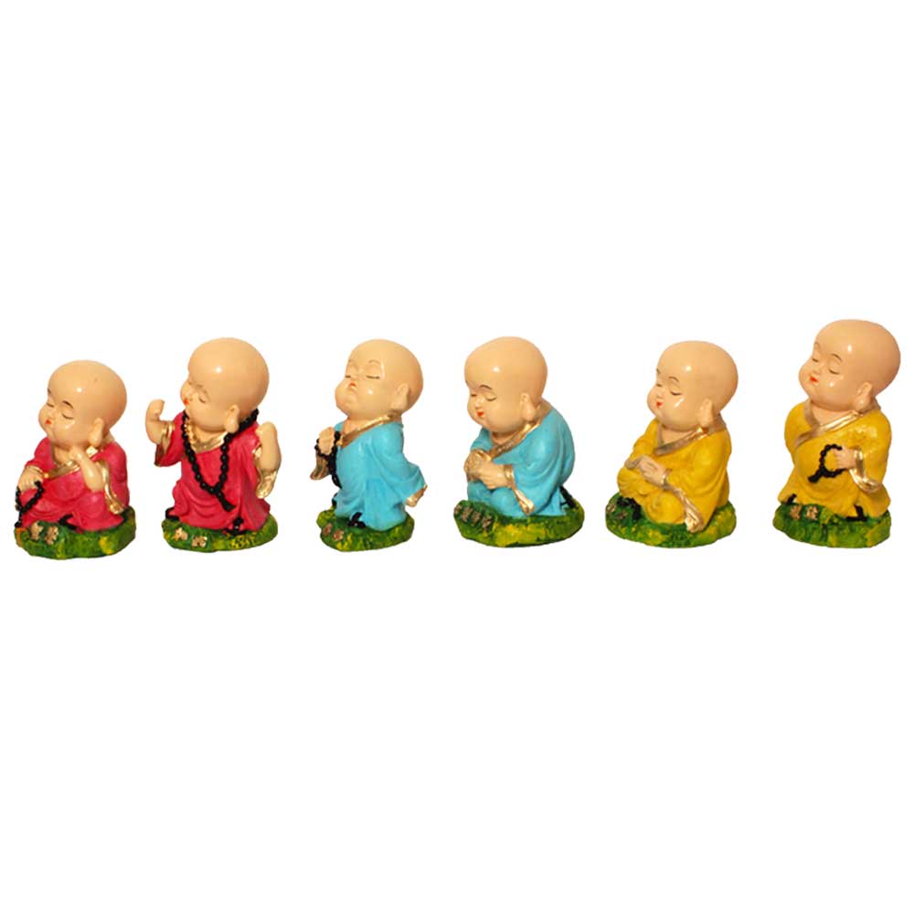 Set of 6 Baby Monk Statue Showpiece 6 Inch