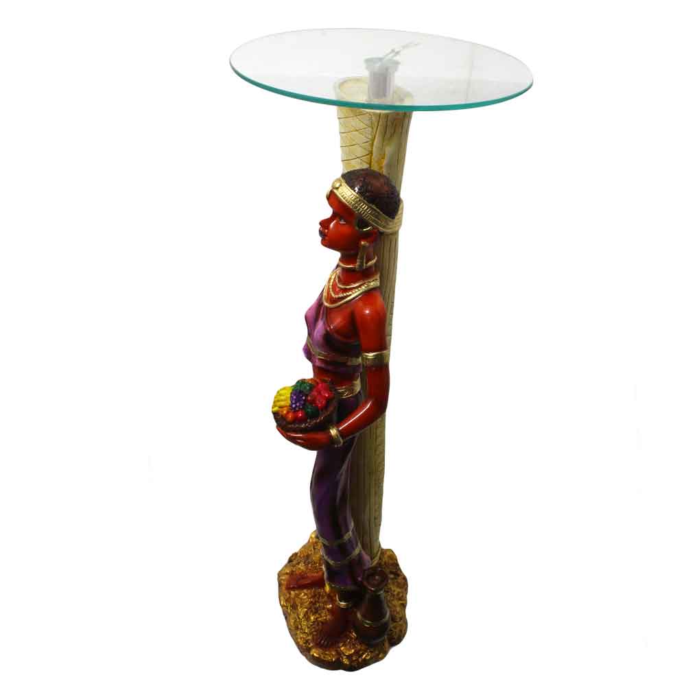 Nigro Lady Corner Table with Glass Showpiece 38 Inch