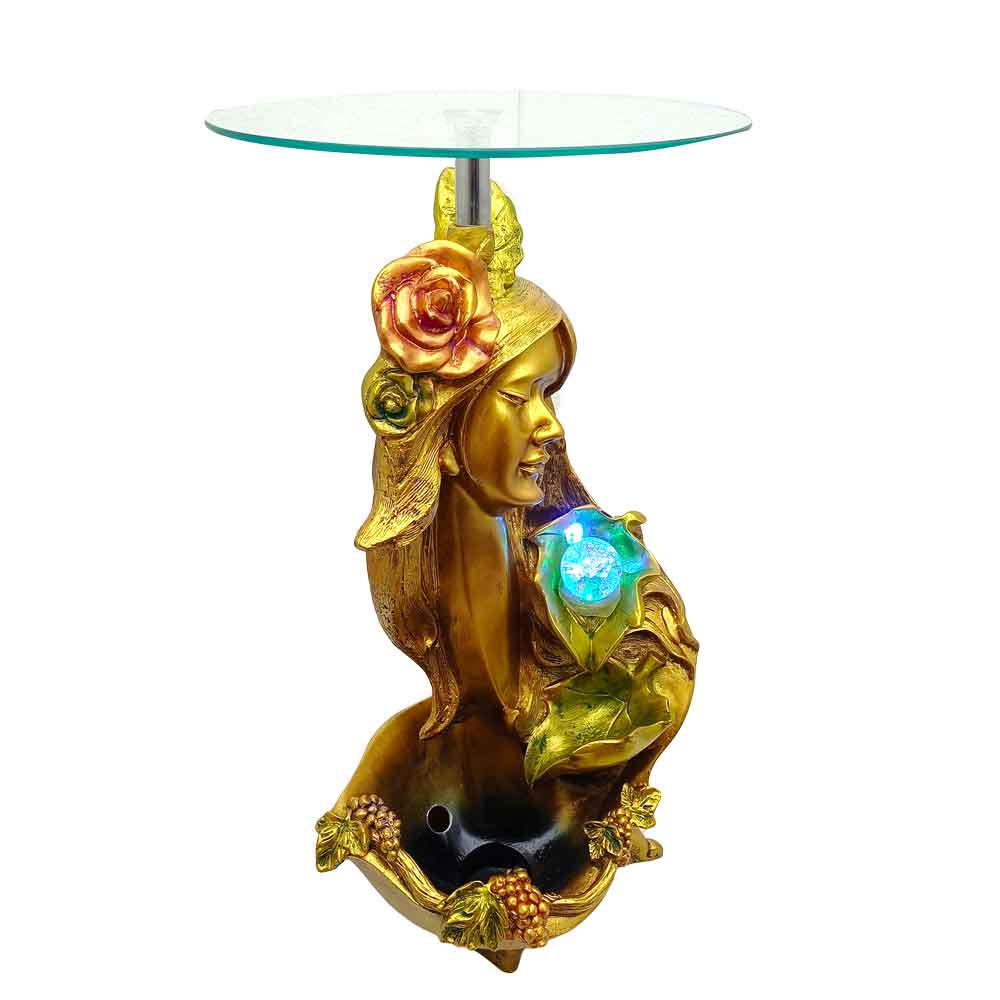 Lady Art Water Fountain Table in Golden Finish 26.75 Inch