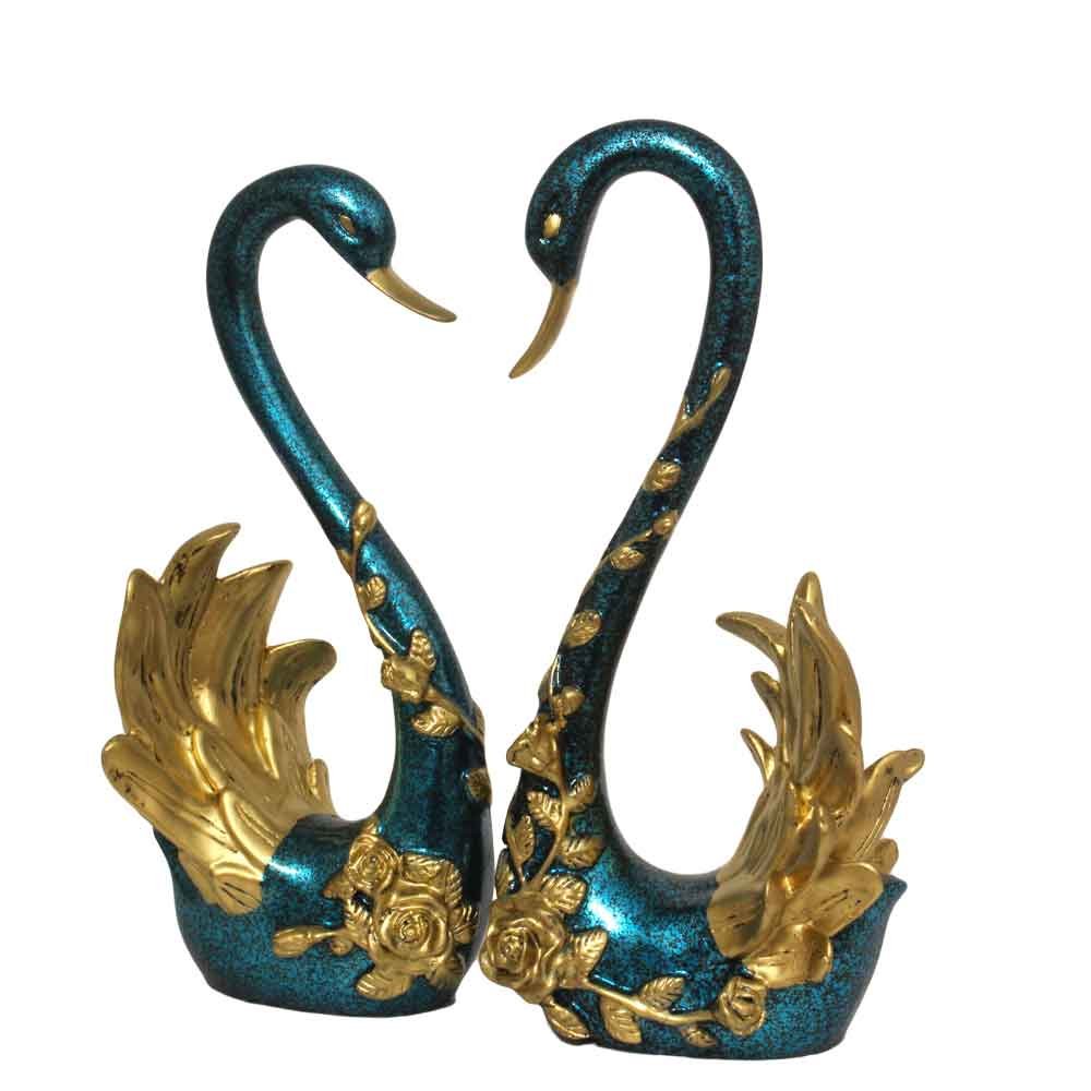 Decorative Love Couple Swan Pair Statue 13 Inch ( 33.5 cm )