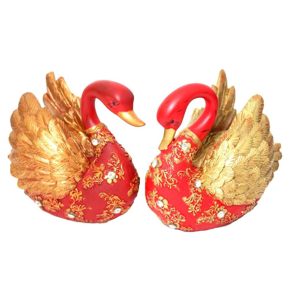 Swan Pair Statue Home Decor Duck 6.5 Inch ( 17 cm )
