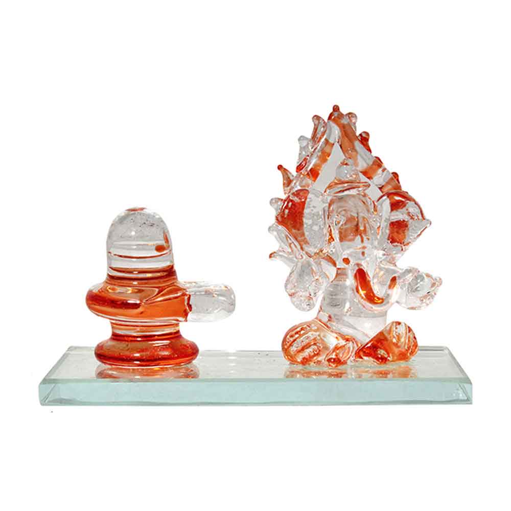 Crystal Glass Shivling Ganesha Statue 2.5 Inch