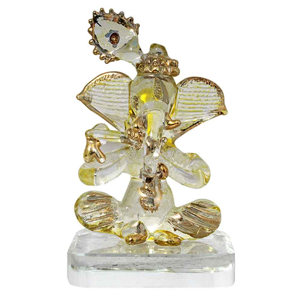 Crystal Glass Gold Line Ganesha Statue 4 Inch
