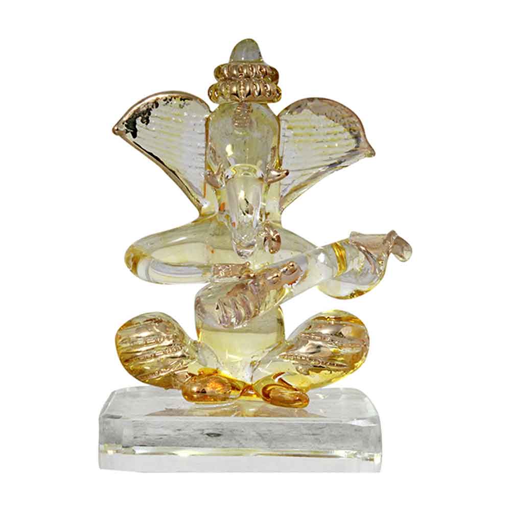 Crystal Glass Gold Line Ganesha Statue Return Gift Idol 3.5 Inch