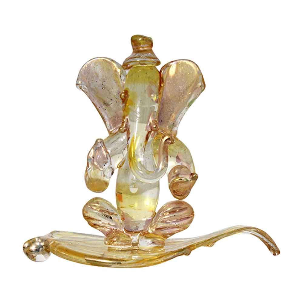 Crystal Glass Patta Ganesha Statue Figurine 2.5 Inch