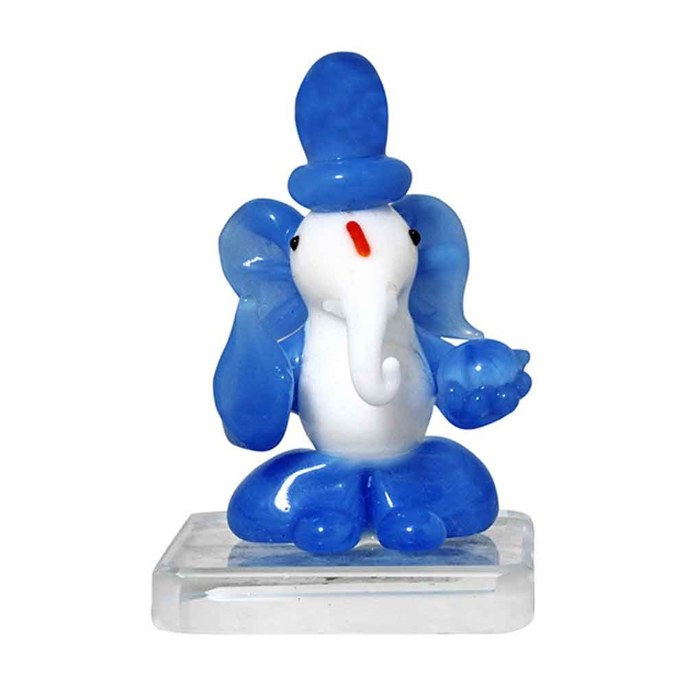 Crystal Glass Ganesha Statue Religious Figurine 3 Inch ( 8 cm )